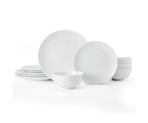 Mikasa Chalk Service de table 12 pièces en porcelaine, vaisselle blanche pour 4 à 4 assiettes plates, 4 assiettes latérales et 4 bols à céréales - Emballage cadeau