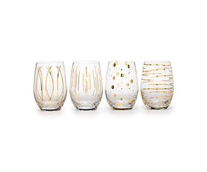 Mikasa 'Cheers' Lot de 4 Verres à vin sans Pieds en Cristal gravé, 470 ML - Effet doré