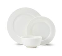 Mikasa Egret Service de table en porcelaine fine 12 pièces, service de table blanc pour 4 personnes avec assiettes plates, assiettes d'accompagnement et bols - Emballage cadeau