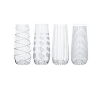 Ensemble de 4 flûtes sans pied Mikasa, verres à champagne en cristal ornés de gravures décoratives de la collection Cheers, capacité de 230 ml chacun, 15 x 13,2 x 13,2 cm, 1 ensemble