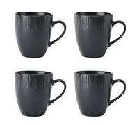 Mikasa Jardin Midnight Set de 4 tasses, noir, Set de 4 tasses, 420ml Tasses en grès pour le thé et le café - Emballage cadeau et lavable au lave-vaisselle