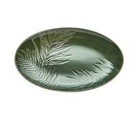 Mikasa Jardin Plat de service ovale, Plat de service ovale en grès vert pour aliments, 36cm, Grand plat de service - Emballé et lavable au lave-vaisselle