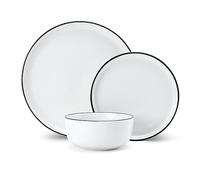 Mikasa Limestone Service de table en porcelaine 12 pièces, service de table blanc pour 4 avec assiettes plates, assiettes d'accompagnement et bols - Emballage cadeau et lavable au lave-vaisselle