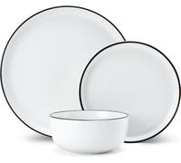 Mikasa Limestone Vaisselle de Porcelaine de 12 pièces, vaisselle blanche pour 4 con assiettes de dîner, assiettes d'accompagnement de et bols, boîte cadeau de et résistant au lave-vaisselle.
