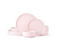 Mikasa Madison Service de table 12 pièces en porcelaine anglaise pastel léger et résistant aux éclats, rose
