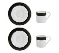 Miksa Luxe Deco Set de tasses à espresso et soucoupes en Chine, 2x tasses à espresso et soucoupes avec motif à rayures, tasses à café de 100ml - Emballage cadeau et lavable au lave-vaisselle