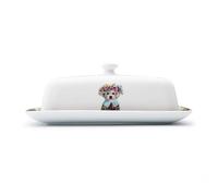Mikasa Tipperleyhill Beurrier Décoratif en Céramique avec Couvercle, Motif Chiot Original, Récipient de Rangement pour le Beurre, Pratique et Esthétique, 21 X 11 X 7 cm