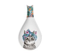 Mikasa Tipperleyhill Porte-Cuillère Décoratif en Porcelaine, Motif Floral et Chat, pour la Cuisine, Comptoir, Ajouts de Table, Passe au Lave-Vaisselle, 21 X 11 X 3 cm