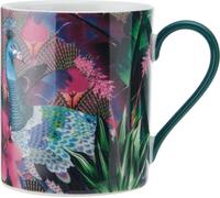 Tasse en porcelaine Mikasa x Sarah Arnett, Tasse imprimée pour le thé et le café, Tasse unique pour offrir, imprimé paon, 350ml - Lavable au lave-vaisselle