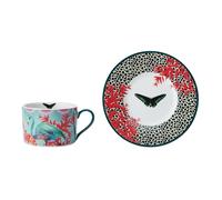 Mikasa X Sarah Arnett Tasse et Soucoupe, Set de Tasse à Thé et Soucoupe en Porcelaine, Mug à Offrir, Imprimé Papillon, 250 ml - lavable au lave-Vaisselle
