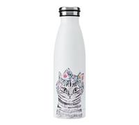 Mikasa x Tipperleyhill Bouteille en acier inoxydable à double paroi, 500ml Bouteille à boissons isolée sous vide pour conserver les boissons froides et chaudes avec impression de chat