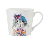 Mikasa x Tipperleyhill tasse en porcelaine, 380ml, tasse en porcelaine fine avec détails en or véritable, mug fantaisie pour le thé et le café avec impression de lapin, emballage cadeau