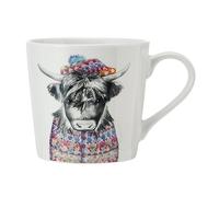 Mikasa x Tipperleyhill tasse en porcelaine, 380ml, tasse en porcelaine fine avec détails en or véritable, mug fantaisie pour le thé et le café avec impression de vache, emballage cadeau