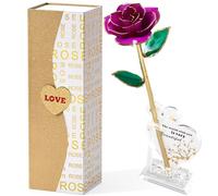 Mikasol Rose Réelle Trempée en Or 24K, Violet - Fleur Infinity Élégante, Cadeau Romantique pour Femme, Idéal pour Anniversaire, Saint-Valentin, Fête des Mères, 1 Pack