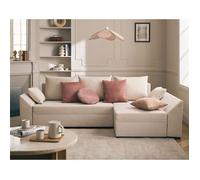 Mike - canapé d'angle réversible - 4 places - convertible avec coffre - en velours - Beige