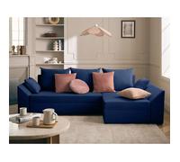 Mike - canapé d'angle réversible - 4 places - convertible avec coffre - en velours - Bleu marine