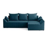 Mike - canapé d'angle réversible - 4 places - convertible avec coffre - en velours côtelé - Bleu Ardoise
