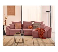 Mike - canapé d'angle réversible - 4 places - convertible avec coffre - en velours côtelé - Rose