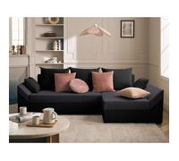 Mike - canapé d'angle réversible - 4 places - convertible avec coffre - en velours - Noir / Gris
