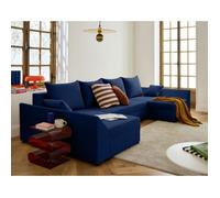 Mike - canapé panoramique en U - 7 places - convertible - avec coffre - en velours - Bleu marine