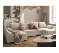 Mike - canapé panoramique en U - 7 places - convertible avec coffre - en velours côtelé - Beige