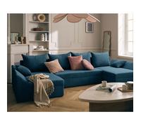 Mike - canapé panoramique en U - 7 places - convertible avec coffre - en velours côtelé - Bleu Ardoise