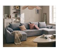 Mike - canapé panoramique en U - 7 places - convertible avec coffre - en velours côtelé - Gris clair