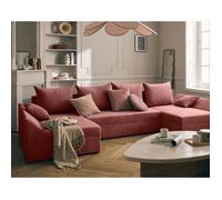 Mike - canapé panoramique en U - 7 places - convertible avec coffre - en velours côtelé - Rose