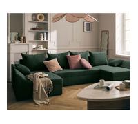 Mike - canapé panoramique en U - 7 places - convertible avec coffre - en velours côtelé - Vert