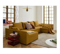 Mike - canapé panoramique en U - 7 places - convertible - avec coffre - en velours - Jaune Jaune