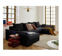 Mike - canapé panoramique en U - 7 places - convertible - avec coffre - en velours - Noir / Gris