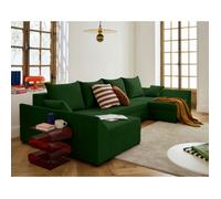 Mike - canapé panoramique en U - 7 places - convertible - avec coffre - en velours - Vert