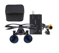 Mike Dental DY-007 Loupes jumelles à distance de travail Noir 3,5 x 420 mm + lampe frontale LED 5 W à clipser avec filtre + sac de rangement