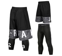 Mikelabo Shorts Homme Basketball NBA Shorts Jordan 3/4 Coton Running Poche Noir Imprimée Lettre M