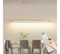 Mikeru 130cm Lampe Pendante Ronde En Bois De Frêne, Lampe De Table Billard 3000k/4500k/6500k Moderne Lampe Pendante Linéaire Bois Dimmable 10%-100% Avec Fonction Mémoire Pour L'îlot