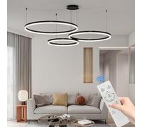 Mikeru 3 Anneaux Lampe Pendante Ronde, Suspension 20+40+60cm Lampe Pendante Télécommandée De 10% à 100% 3000k/4500k/6500k Plafonniers Modernes à Intensité Variable Pour Salon, Librairie