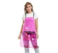 MIKI WELL Tablier imperméable avec poche - Tablier de coiffure en TPU transparent, tablier réglable à dos croisé, 75 cm, rose, One-Size-Fits-Most