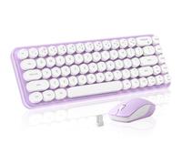 MIKIBY i68 Ensemble clavier et souris de machine à écrire sans fil, violet avec connexion 2,4 GHz, jolies touches rondes au design rétro esthétique pour tablette, téléphone, PC et Windows/Mac/Android