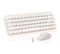 MIKIBY i68 Ensemble clavier et souris sans fil style machine à écrire rétro avec touches rondes, connexion 2,4 GHz pour ordinateur, ordinateur de bureau, ordinateur portable WindowsxP/7/8/10 (Jaune)