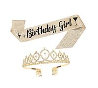 Mikikit 1 ensemble Sash et Tiara Anniversaire Fille Couronne et Ceinture de pour Fête Anniversaire Accessoire Éblouissant pour Moments Inoubliables