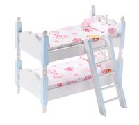 Mikikit 12 pour Maison de Poupée, Mini Lit Superposé Bleu à Deux Étages, Meubles Miniatures pour Chambre D’garçon et Filles, Accessoires Décoratifs Réalistes