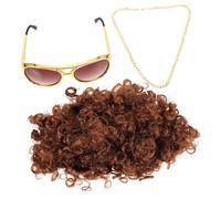 Mikikit 1Ensemble Perruque Afro Disco Lunettes de Soleil Accessoires Costume Années Déguisement pour Cosplay Halloween