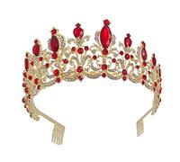 Mikikit 1Pièce Couronne de Mariage pour Fille Diadème Rouge Rhinestone Accessoire de Mariée Tiare pour Événements Spéciaux et Célébrations