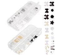 Mikikit 2 boîtes Boîte de Charms pour Ongles Accessoires de Bijoux pour Ongles DIY avec Fleurs et Perles Argentées Décorations Élégantes pour Manucure