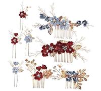 Mikikit 2 ensembles Set de Peignes et Clips de Mariage avec Perles et Fleurs Accessoires de Coiffure Élégants Décoration Tête pour Mariage Fiançailles et Fêtes