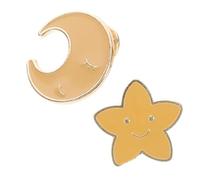 Mikikit 2 pièces Broche Étoile Lune Japonaise Alliage de Zinc Broches Adorables Anti-dérapantes pour Vestes Chapeaux et Sacs Pins Métalliques Solides et Durables