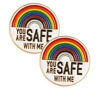 Mikikit 2 pièces Broches Émail Arc Ciel Pins Fierté You Are Safe With Me pour Vêtements et Accessoires