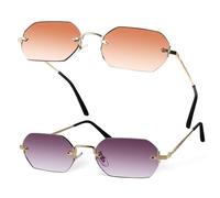 Mikikit 2 pièces de Soleil Polygonales Vintage sans Monture pour Femmes et Hommes Verres Dégradés Gris et Thé Monture Ajustable Protection UV