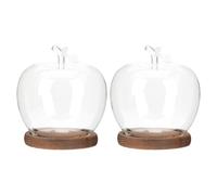 Mikikit 2 Pièces Dôme en Verre avec Base en Bois, Protection | Cloche Transparente, Visibilité Complète, pour Fleurs, Bougies, Décoration Intérieure, Format Café