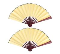 Mikikit 2 pièces Éventail Pliant Tissu Imitation Bois Rouge Jaune Éventail Chinois à Main Vierge DIY pour Femmes Portable et Décoratif